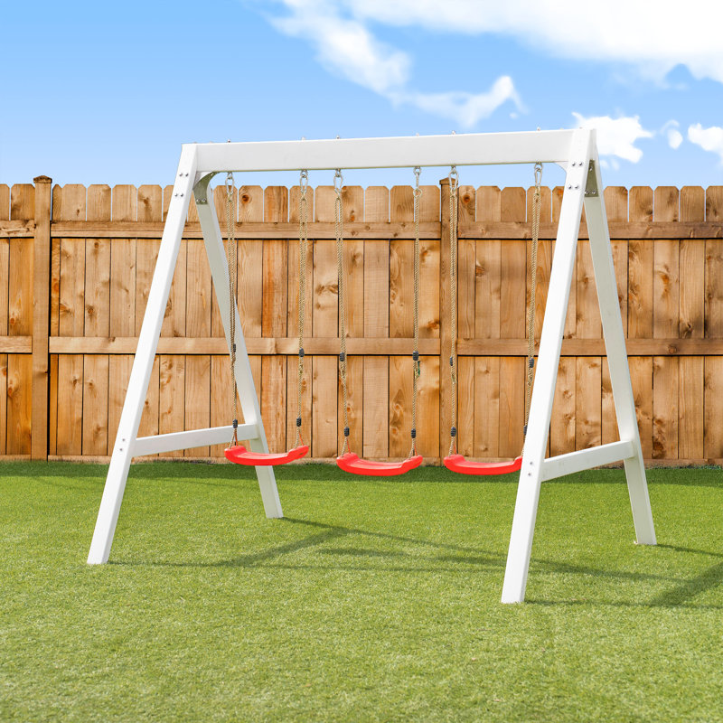 Sportspower 7 Foot Vinyl Wood Swing Set With 3 Adjustable Swing Sets